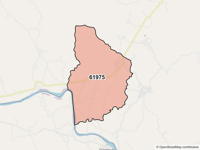 Mapa del código postal 61975, Huetamo, Michoacán de Ocampo