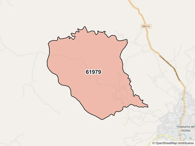 Mapa del código postal 61979, Huetamo, Michoacán de Ocampo