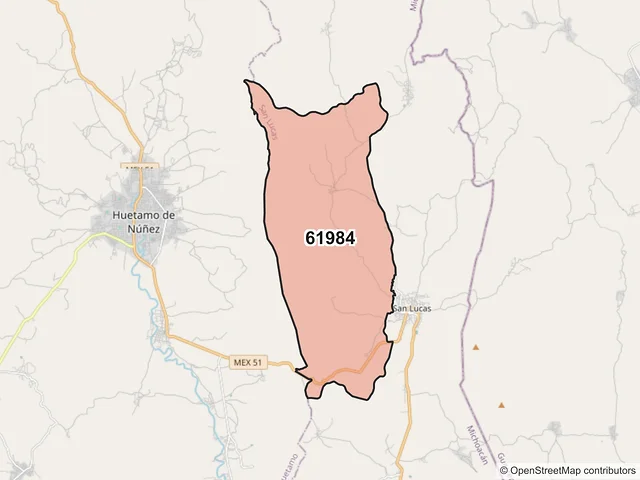 Mapa del código postal 61984, San Lucas, Michoacán de Ocampo