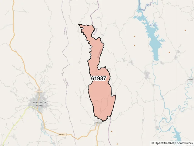 Mapa del código postal 61987, San Lucas, Michoacán de Ocampo