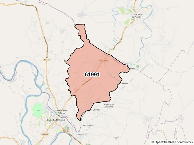 Mapa del código postal 61991, San Lucas, Michoacán de Ocampo
