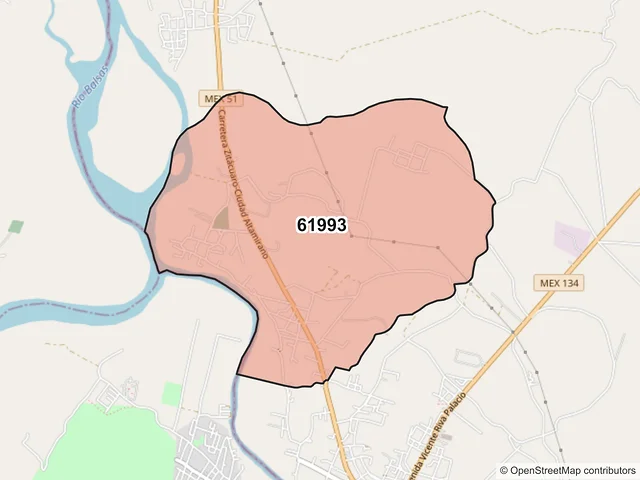 Mapa del código postal 61993, San Lucas, Michoacán de Ocampo