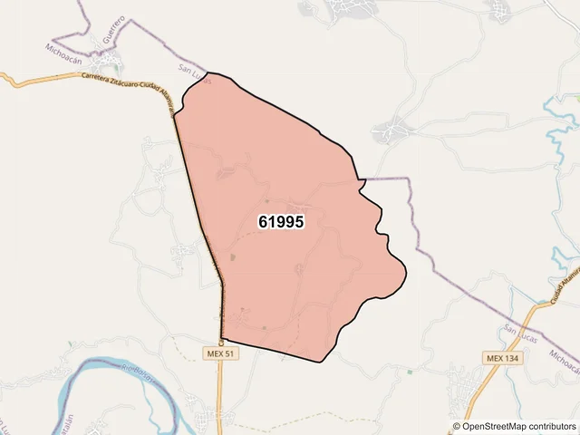 Mapa del código postal 61995, San Lucas, Michoacán de Ocampo