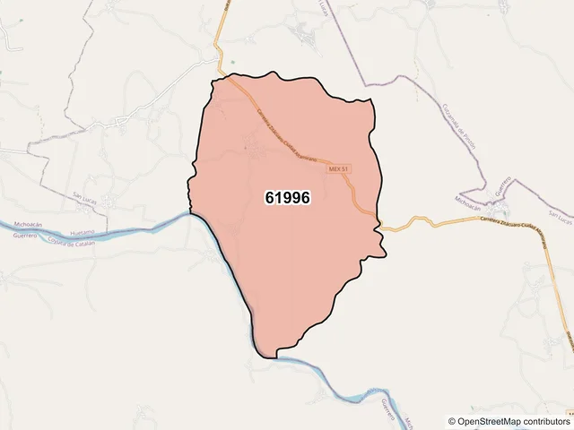 Mapa del código postal 61996, San Lucas, Michoacán de Ocampo