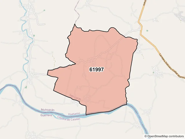 Mapa del código postal 61997, San Lucas, Michoacán de Ocampo