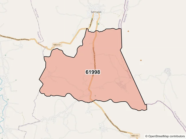 Mapa del código postal 61998, San Lucas, Michoacán de Ocampo
