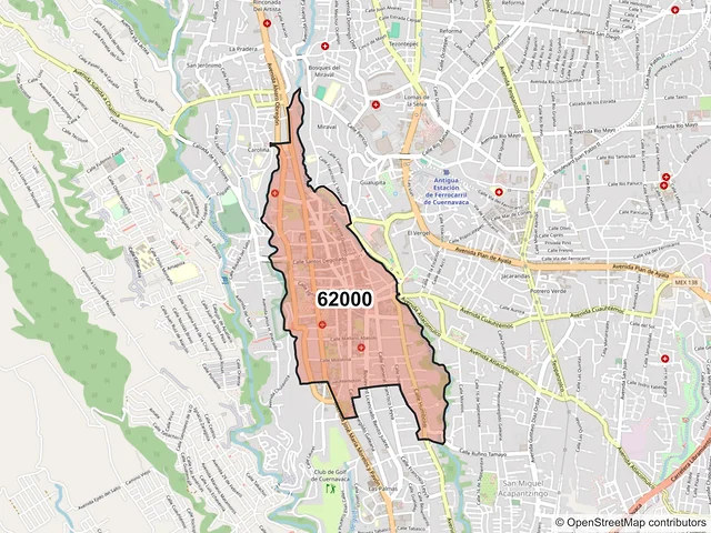 Mapa del código postal 62000, Cuernavaca, Morelos