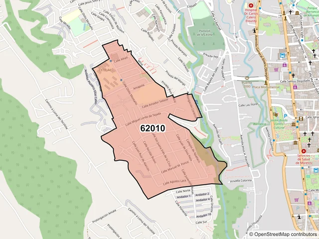 Mapa del código postal 62010, Cuernavaca, Morelos