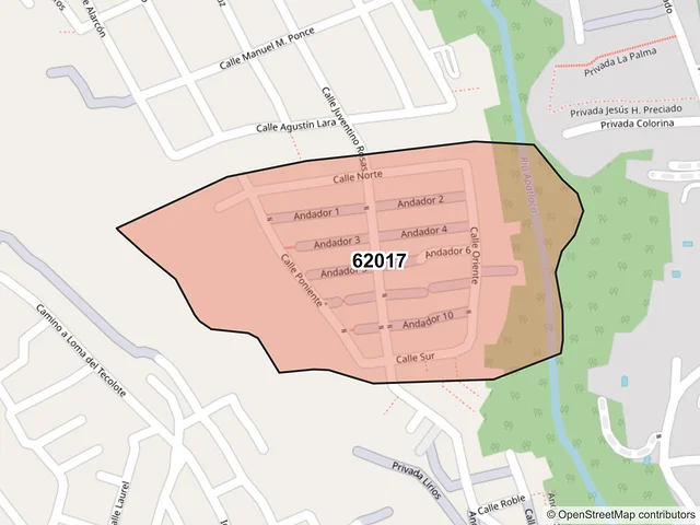 Mapa del código postal 62017, Cuernavaca, Morelos