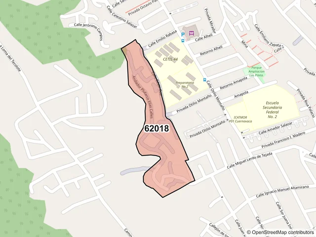 Mapa del código postal 62018, Cuernavaca, Morelos