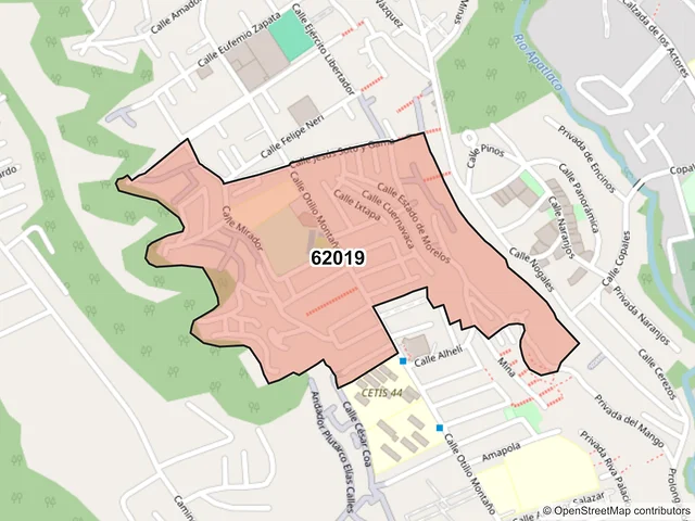 Mapa del código postal 62019, Cuernavaca, Morelos