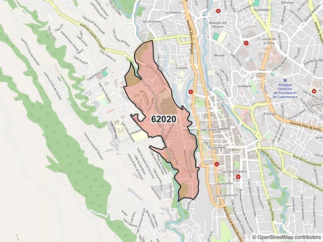 Mapa del código postal 62020, Cuernavaca, Morelos
