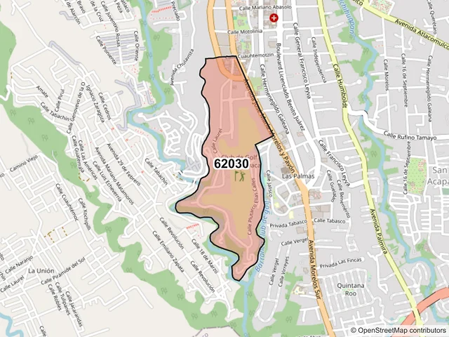 Mapa del código postal 62030, Cuernavaca, Morelos