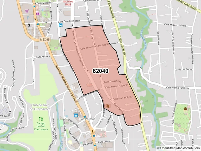 Mapa del código postal 62040, Cuernavaca, Morelos