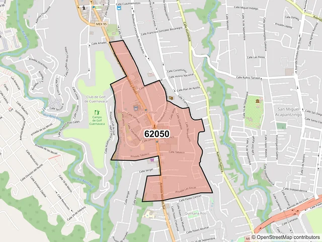 Mapa del código postal 62050, Cuernavaca, Morelos