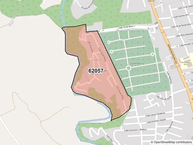 Mapa del código postal 62057, Cuernavaca, Morelos