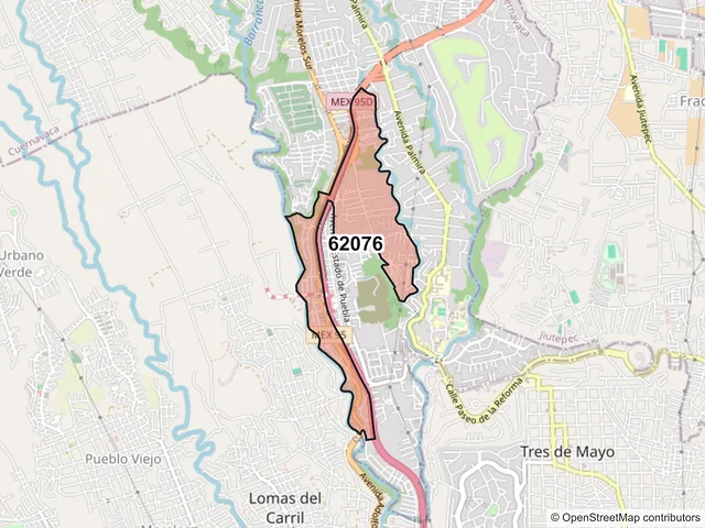 Mapa del código postal 62076, Cuernavaca, Morelos