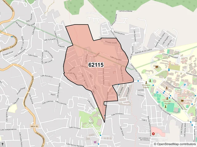 Mapa del código postal 62115, Cuernavaca, Morelos