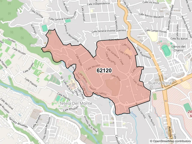 Mapa del código postal 62120, Cuernavaca, Morelos