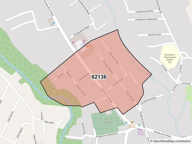 Mapa del código postal 62136, Cuernavaca, Morelos