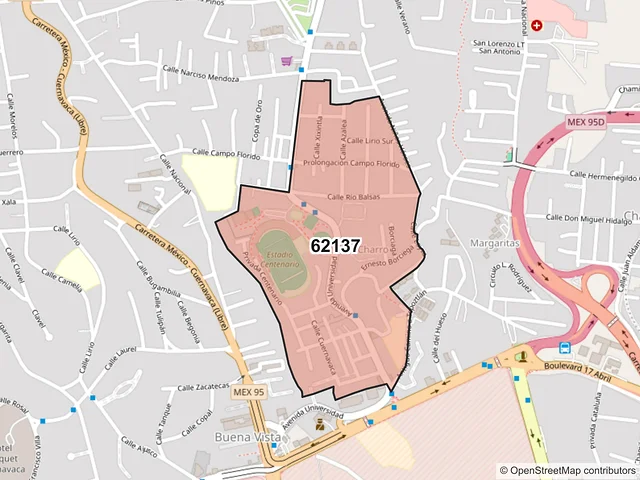 Mapa del código postal 62137, Cuernavaca, Morelos
