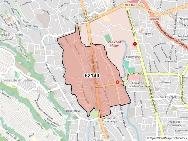 Mapa del código postal 62140, Cuernavaca, Morelos