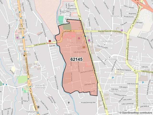 Mapa del código postal 62145, Cuernavaca, Morelos