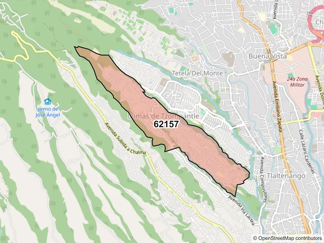 Mapa del código postal 62157, Cuernavaca, Morelos