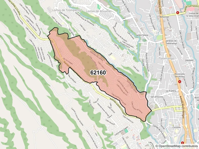 Mapa del código postal 62160, Cuernavaca, Morelos