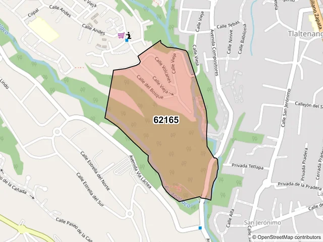 Mapa del código postal 62165, Cuernavaca, Morelos