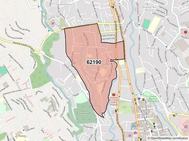 Mapa del código postal 62190, Cuernavaca, Morelos