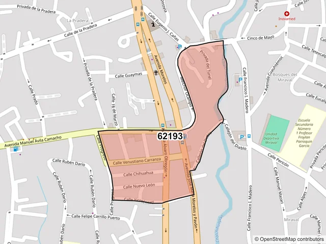 Mapa del código postal 62193, Cuernavaca, Morelos