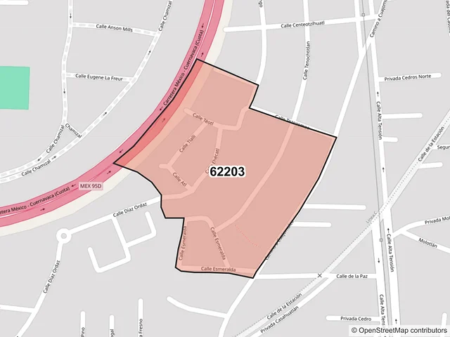 Mapa del código postal 62203, Cuernavaca, Morelos