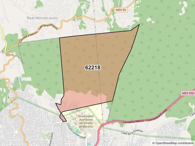 Mapa del código postal 62218, Cuernavaca, Morelos