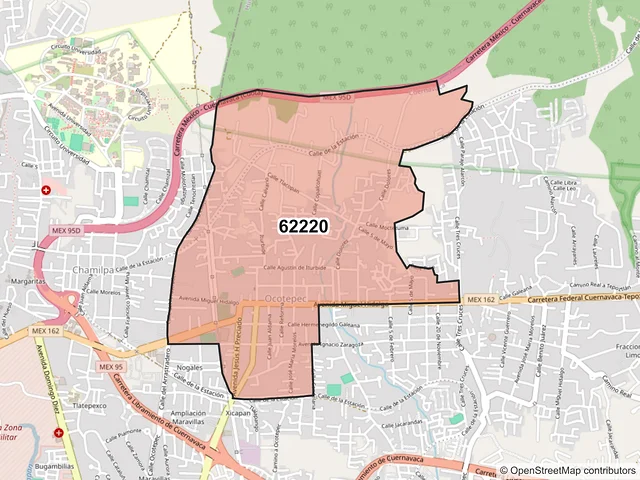 Mapa del código postal 62220, Cuernavaca, Morelos