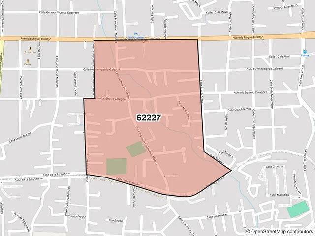 Mapa del código postal 62227, Cuernavaca, Morelos