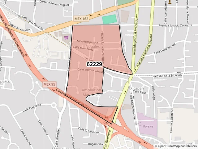 Mapa del código postal 62229, Cuernavaca, Morelos