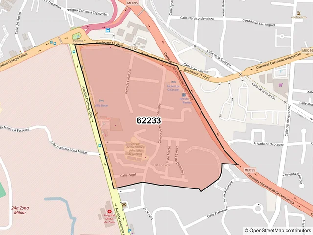 Mapa del código postal 62233, Cuernavaca, Morelos