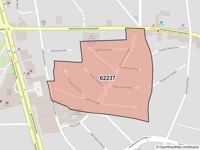 Mapa del código postal 62237, Cuernavaca, Morelos