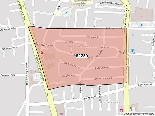 Mapa del código postal 62239, Cuernavaca, Morelos