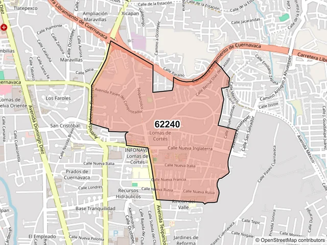 Mapa del código postal 62240, Cuernavaca, Morelos
