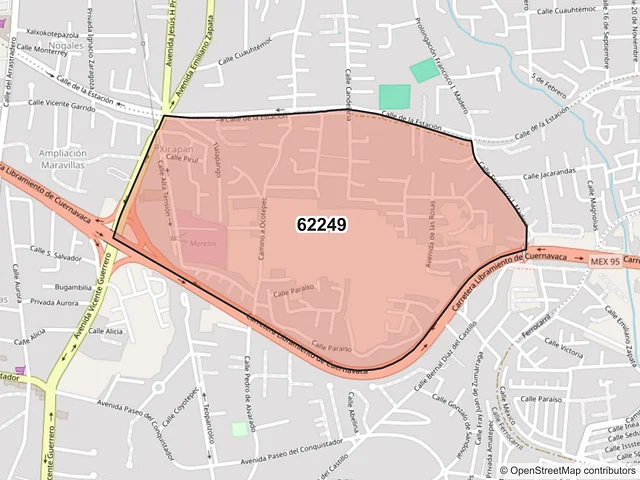 Mapa del código postal 62249, Cuernavaca, Morelos
