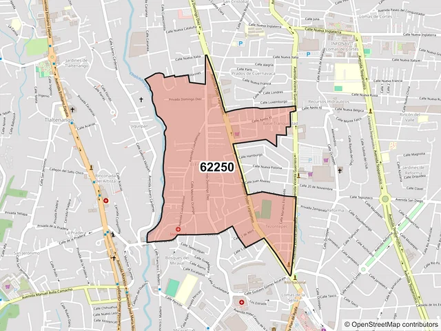 Mapa del código postal 62250, Cuernavaca, Morelos