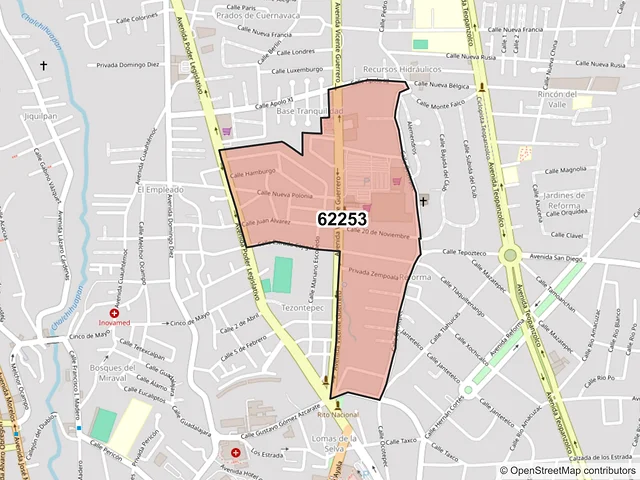Mapa del código postal 62253, Cuernavaca, Morelos