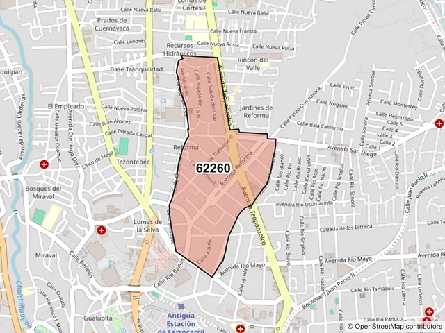 Mapa del código postal 62260, Cuernavaca, Morelos