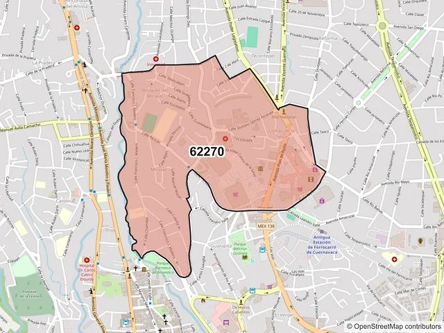 Mapa del código postal 62270, Cuernavaca, Morelos