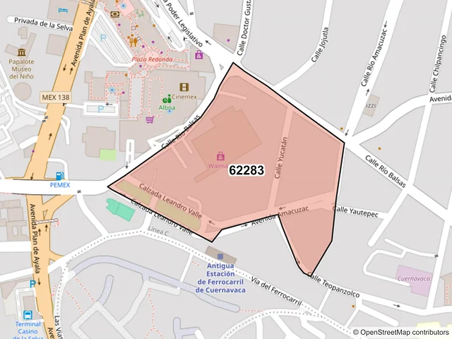 Mapa del código postal 62283, Cuernavaca, Morelos