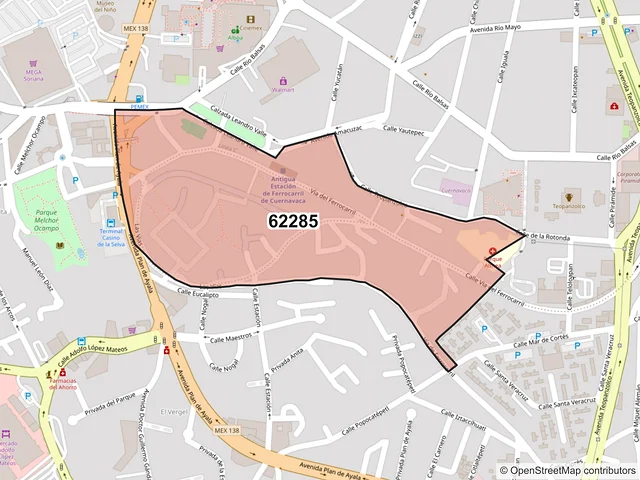 Mapa del código postal 62285, Cuernavaca, Morelos