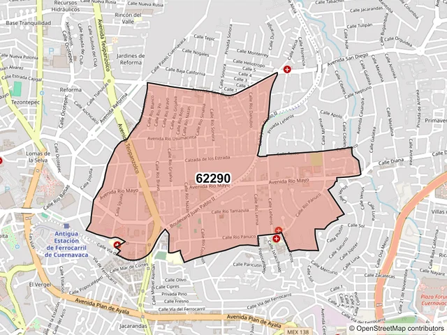 Mapa del código postal 62290, Cuernavaca, Morelos