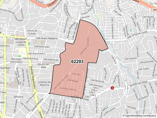Mapa del código postal 62293, Cuernavaca, Morelos